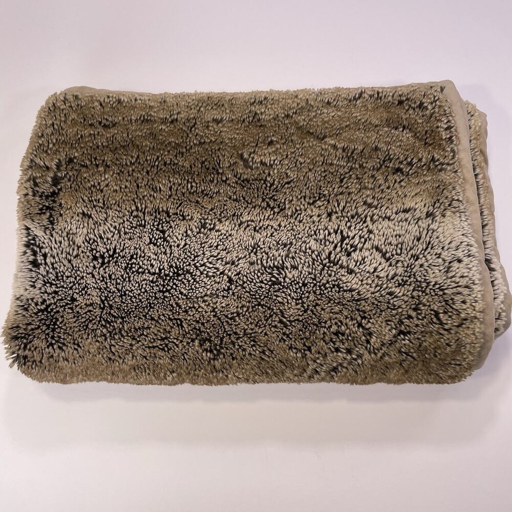 Pottery Barn Faux Fur‎ Brown Taupe Plush Heavy Throw Blanket 47x59 Inches